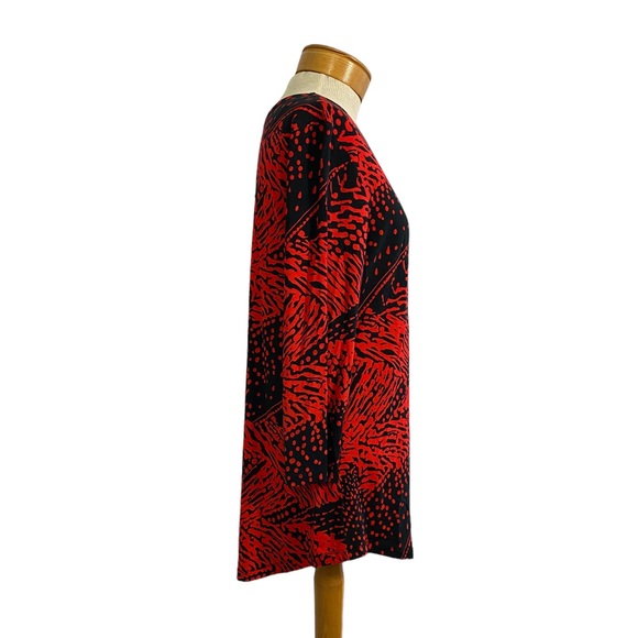 JM Collection Red Black, Print Long Sleeve High Low Top Med - Picture 3 of 5